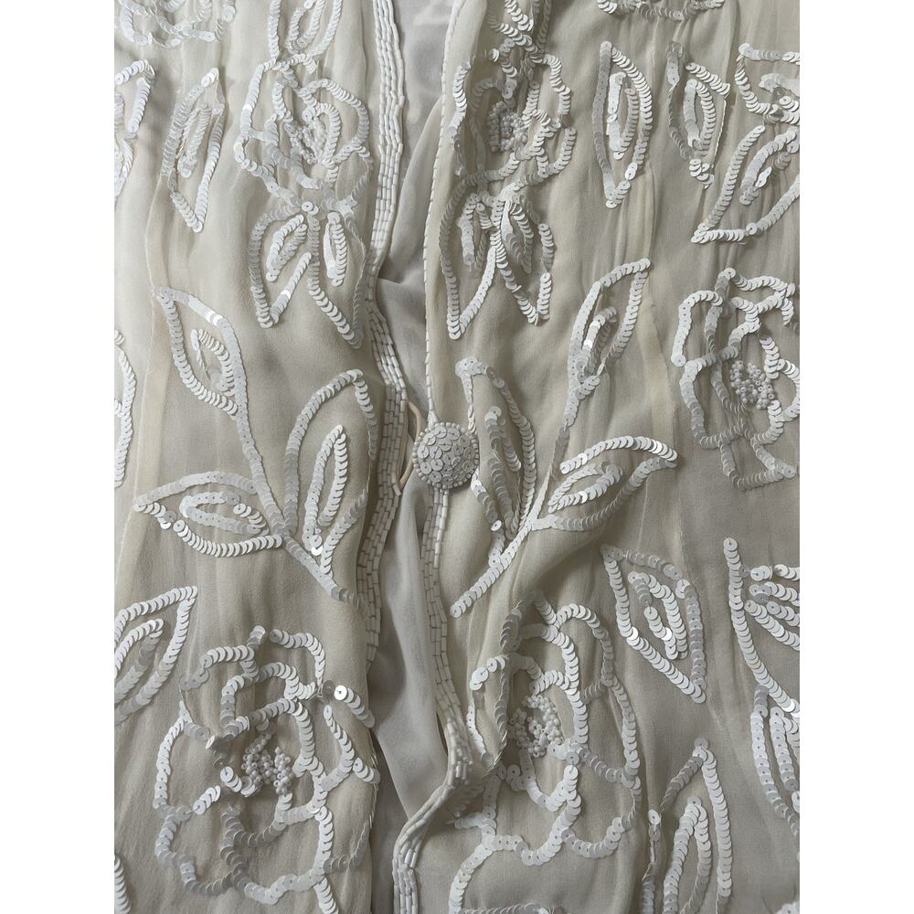NWT AJ Bari White Cream Beaded Sequin Silk Oversized Long Sleeve Shirt Jacket 14 - Picture 2 of 9